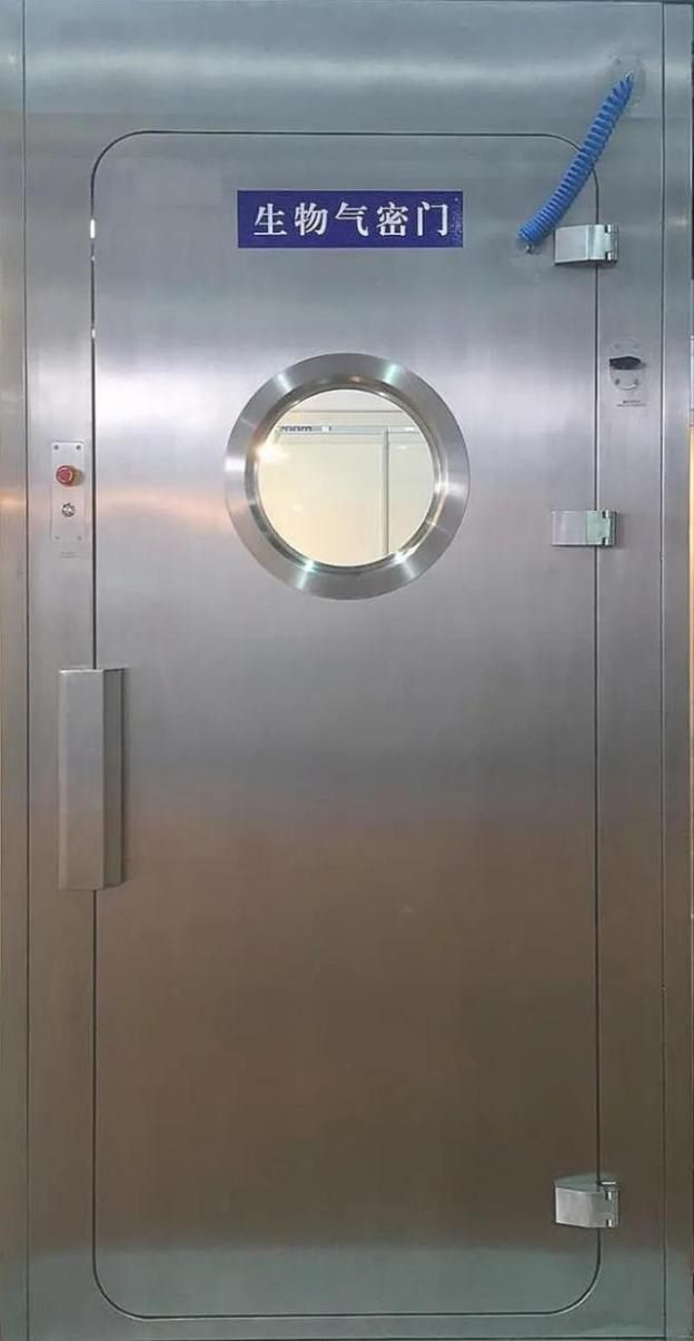 Porta estanque de biossegurança em aço inoxidável, com vedação insuflável e visor